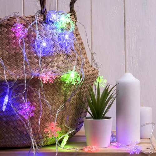 НИТЬ, 5м. с насад. “Снежинки большие”, Н.С. LED-20-220V, моргает, МУЛЬТИ        703327С