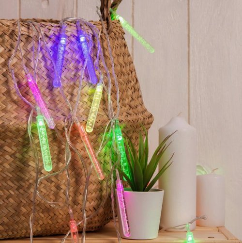 НИТЬ, 5м. с насад. “Сосульки с пузырьками”, Н.С. LED-20-220V, моргает, МУЛЬТИ        185515С