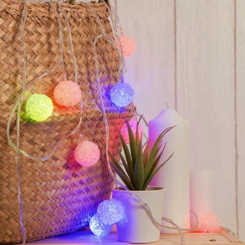 НИТЬ, 5м. с насад. “Шарики акриловые”, Н.С. LED-20-220V, моргает, МУЛЬТИ        704856С