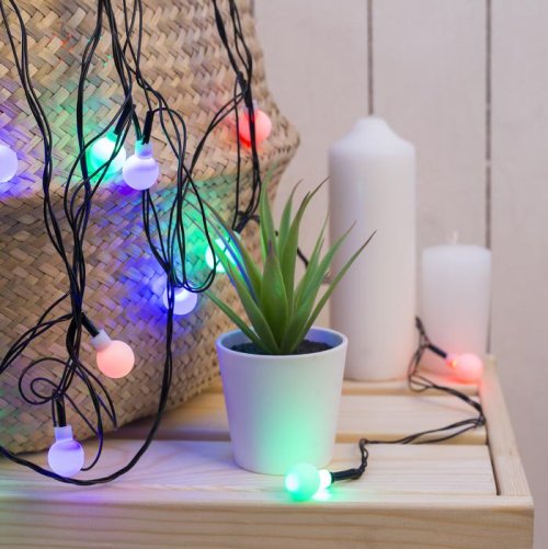 НИТЬ, 5м. с насад. “Шарики Белые”, Н.Т. LED-20-220V, моргает, МУЛЬТИ (RG/RB)       3590712С