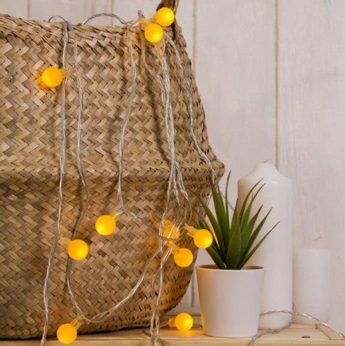 НИТЬ, 5м. с насад. “Шарики Желтые”, Н.С. LED-30-220V, 8 режимов, ЖЕЛТЫЙ       3590702С