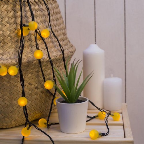 НИТЬ, 5м. с насад. “Шарики Желтые”, Н.Т. LED-30-220V, 8 режимов, ЖЕЛТЫЙ       3590709С