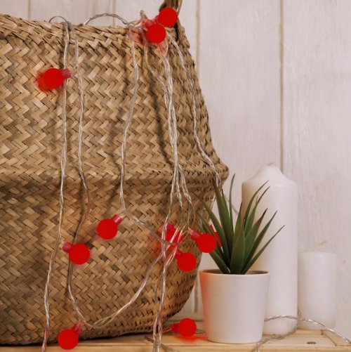 НИТЬ, 5м. с насад. “Шарики Красные”, Н.С. LED-30-220V, 8 режимов, КРАСНЫЙ       3590704С