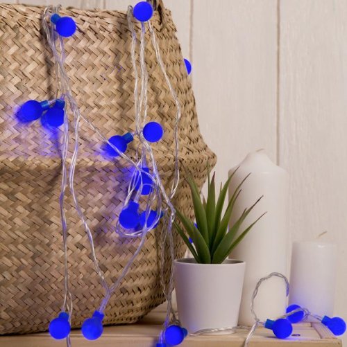 НИТЬ, 5м. с насад. “Шарики Синие”, Н.С. LED-30-220V, 8 режимов, СИНИЙ       3590701С