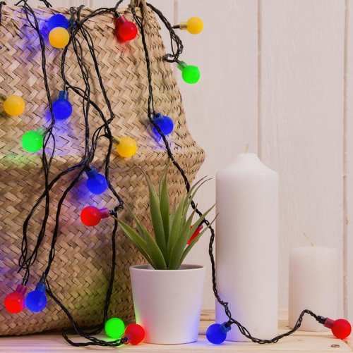 НИТЬ, 5м. с насад. “Шарики Цветные”, Н.Т. LED-30-220V, 8 режимов, МУЛЬТИ       3590705С