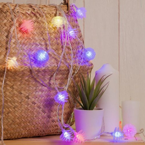 НИТЬ, 5м. с насад. “Шишки 3D”, Н.С. LED-20-220V, моргает, МУЛЬТИ        185514С