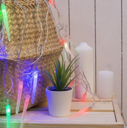 НИТЬ, 5м. с насад.“Сосулька граненая”, Н.С. LED-20-220V, моргает, МУЛЬТИ        185511С
