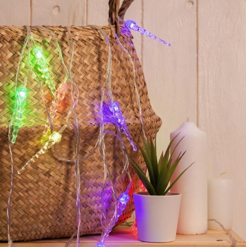 НИТЬ, 5м. с насад.“Сосулька тающая”, Н.С. LED-20-220V,моргает,МУЛЬТИ        185512С