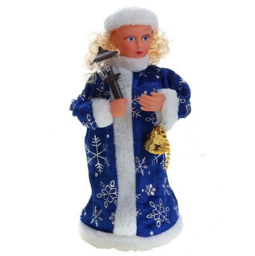 Снегурочка, в синей шубке, с фонарём 23см 827791С