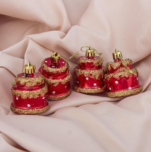 Украшение ёлочное Торт (набор 4 шт) 4,5*4,5 см, красный. Набор 2шт.     3562594