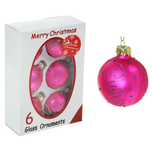 Новогодние шары Завитки розовые (набор 6 шт.)           1399821