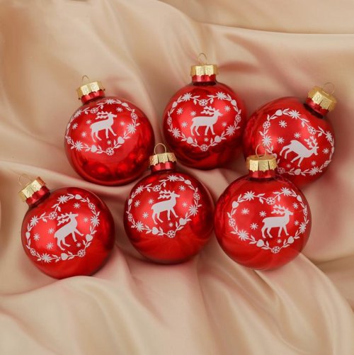 Набор ёлочных шаров d-6 см Олень (набор 6 шт) красный        3565766