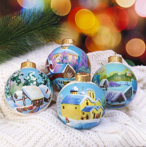 Набор ёлочных шаров ручной работы Утро 4шт 10 см         3718119