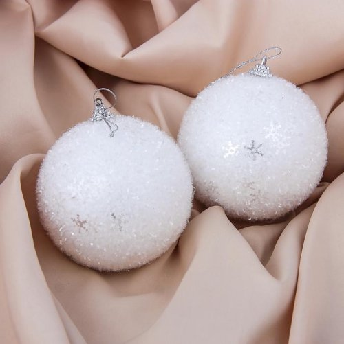 Набор украшений пластик Снежный шар (набор 2 шт ) 9 см, белый        3562592