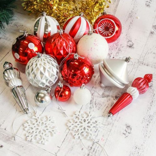 Набор украшений пластик (набор 50 шт) 32,5*32*8 см LUXE бело красный       2137118