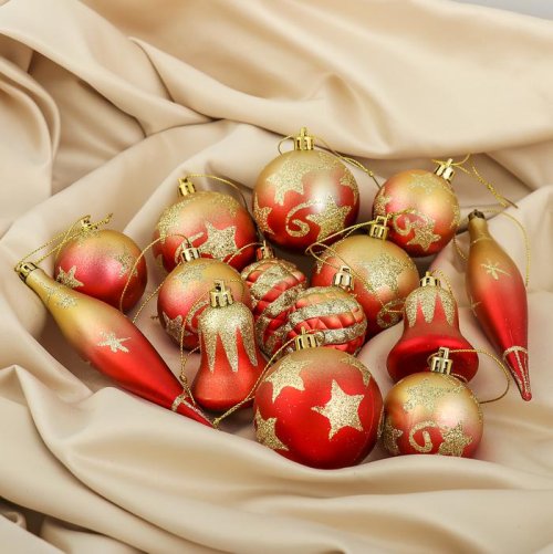 Набор украшений пластик 14 шт Двухцветие красно-желтый           3276668