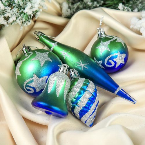Набор украшений пластик 14 шт Двухцветие сине-зеленый           3276669
