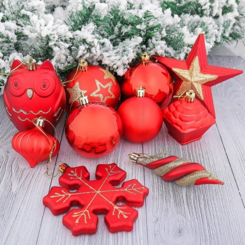 Набор украшений пластик 42 шт звезды красный           2356972