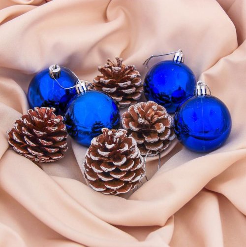 Набор украшений пластик 6 см 2 шт Шишка синий         3259765