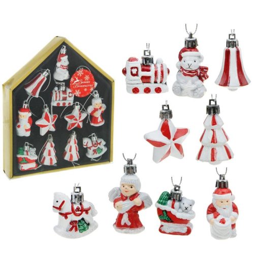 Ёлочные игрушки Новогоднее ассорти красно-белое (набор 12 шт.)           1310202