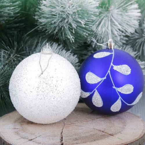 Набор шаров пластик Веточка  d-10 см 4 шт бело синий        2356975