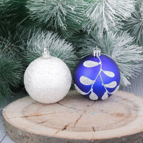 Набор шаров пластик Веточка  d-7 см 6 шт бело синий        2356978