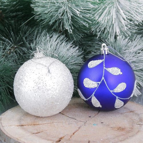 Набор шаров пластик Веточка  d-8 см 6 шт бело синий        2356977