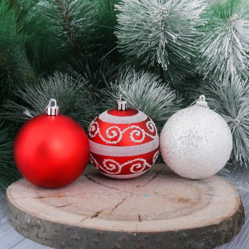 Набор шаров пластик Соната d-7 см 2 шт бело красный        2356984