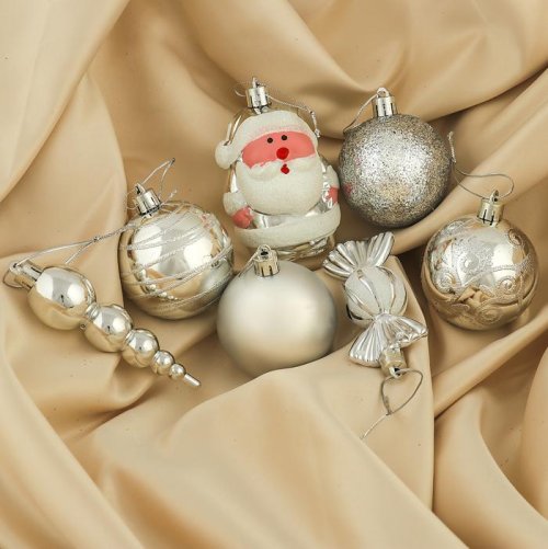 Набор шаров пластик 34 шт Веселый Дед Мороз серебро           3505619