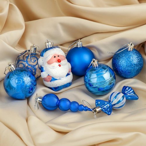 Набор шаров пластик 34 шт Веселый Дед Мороз синий           3505620