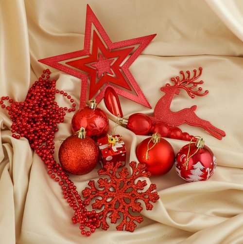 Набор шаров пластик 48 шт Волшебный олень красный           3505612