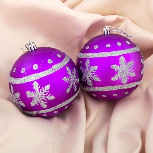 Набор шаров пластик d-10 см 2 шт Парад снежинок фиолет         3531484