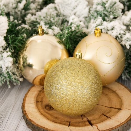 Набор шаров пластик d-10 см 3 шт Алия золото         2155333