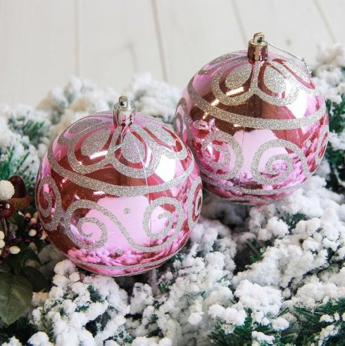 Новогодние шары Флёр (набор 3 шт.), розовые           2178217