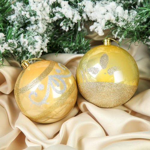 Набор шаров пластик d-10 см 4 шт Полоса золото         3259671