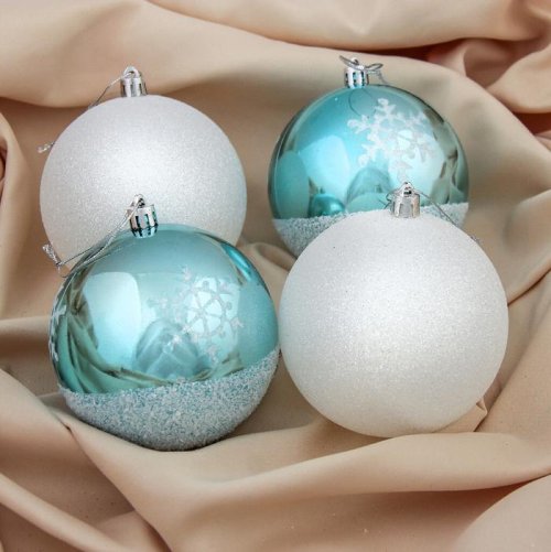 Набор шаров пластик d-10 см 4 шт Снег снежинка         3259793