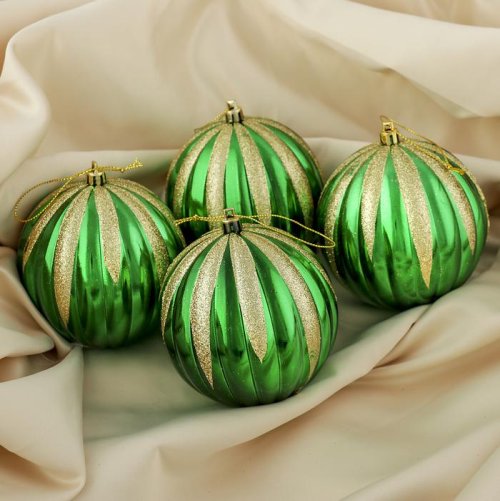 Набор шаров пластик d-10 см 4 шт Сюита полоса зеленый        3276603
