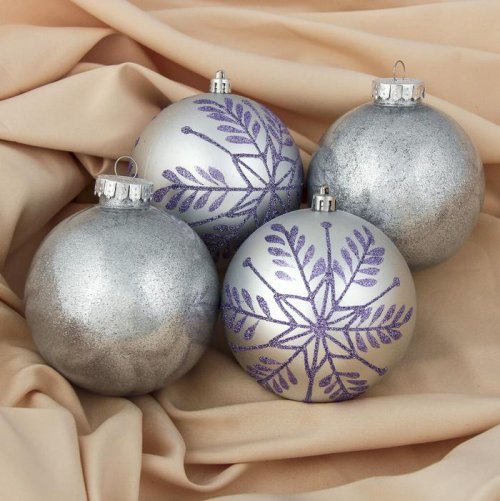 Набор шаров пластик d-10 см 4 шт Элегия серебро         3276700