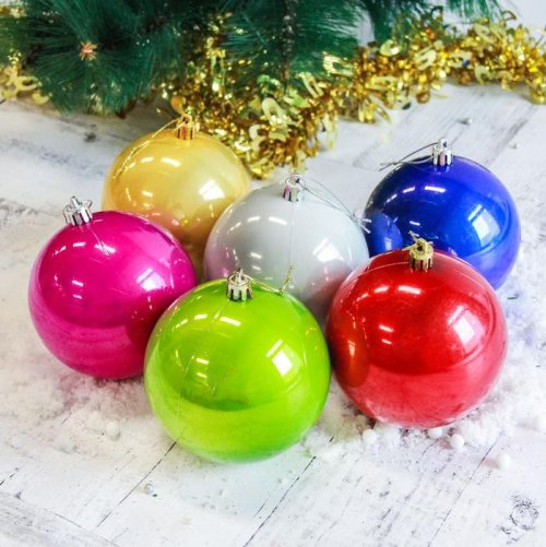 Набор шаров пластик d-10 см 6 шт Жемчужная капель в тубе микс       2178445