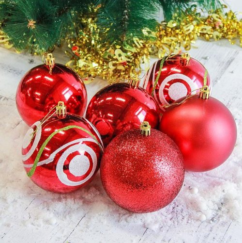 Новогодние шары Круги (набор 6 шт.), красные           2178433