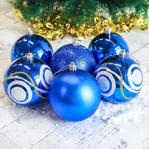 Набор шаров пластик d-10 см 6 шт Круги в тубе синий       2178432