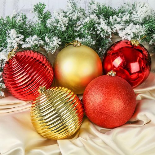 Набор шаров пластик d-15 см 5 шт  Барбара красно золотой        3259693