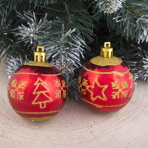 Набор шаров пластик d-5,5 см 6 шт Сюрприз красный         3259907