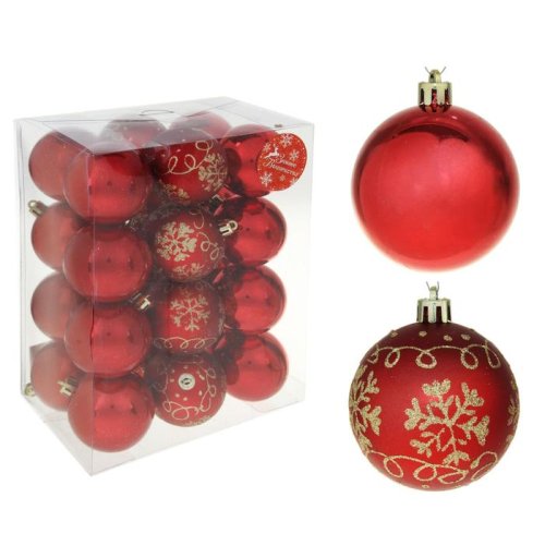 Новогодние шары Красное ассорти (набор 24 шт.), снежинка, завиток          1346687