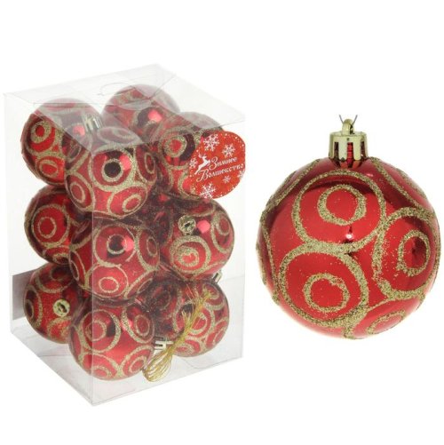 Новогодние шары Круги (набор 12 шт.), красные           1346711