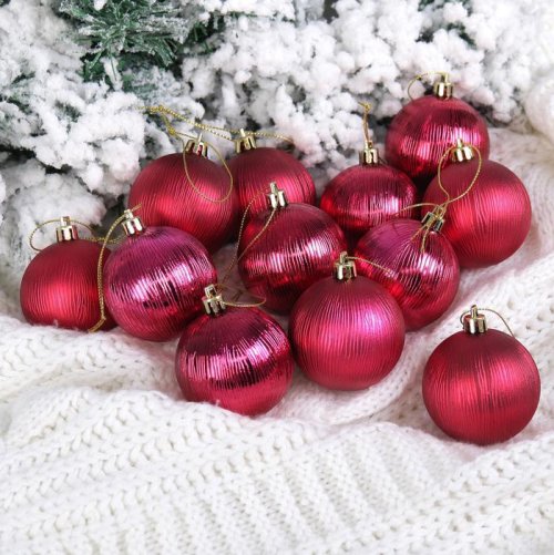 Новогодние шары Капель (набор 12 шт.), малиновые           2137210