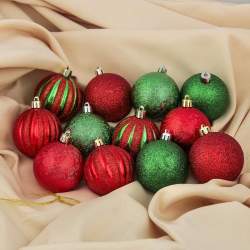 Набор шаров пластик d-6 см 12 шт Контраст красно зеленый        3276713