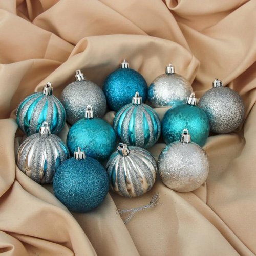 Набор шаров пластик d-6 см 12 шт Контраст синий         3276715