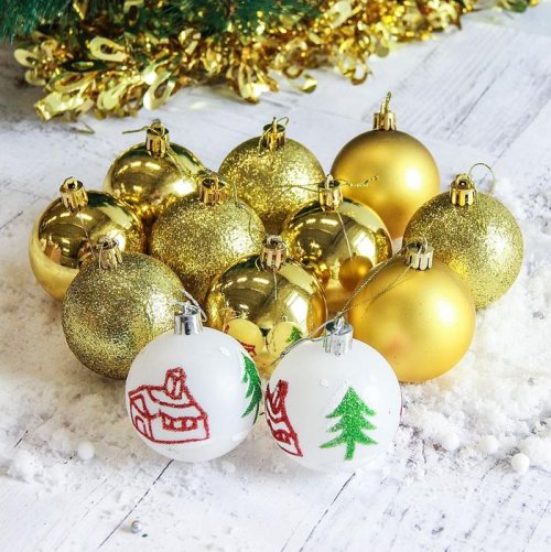 Набор шаров пластик d-6 см 12 шт Кьюзо золото         2178449