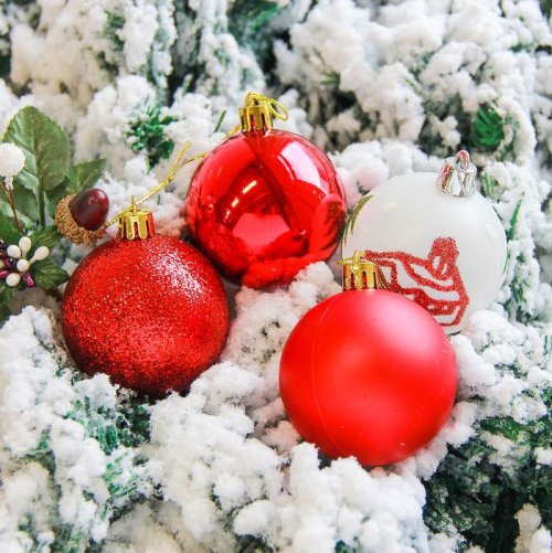 Новогодние шары Кьюзо (набор 12 шт.), красные           2178448